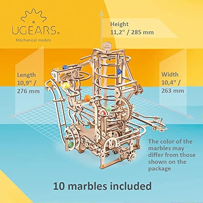 MARBLE RUN SPIRAL HOIST - FOURTH WOOD MARBLE TRACK 3D PUZZLE MODEL KIT WITH COLORED GLASS MARBLES - 3D PUZZLES FOR ADULTS AND KIDS FOR SELF-ASSEMBLY - CREATIVE GIFT WOODEN PUZZLE MODEL KITS - Image 2